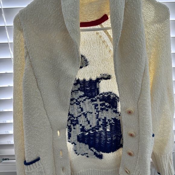 Anthropologie Maeve White Sweater with Blue Accents - Picture 5 of 6